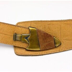 Vintage Wide Leather Belt Brass Clasp Statement Boho 70s Style Large